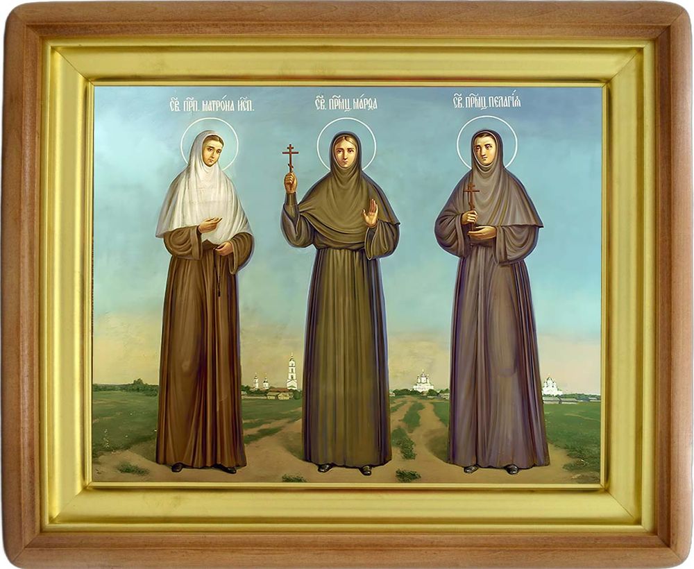 Дивеевские новомученицы: Марфа, Матрона и Пелагия. Икона на холсте.