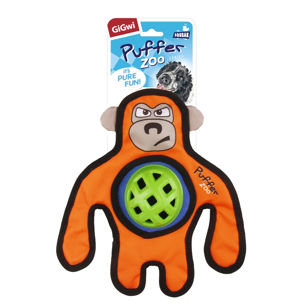 Gigwi PUFFER ZOO игрушка для собак обезьяна с пищалкой 26 см