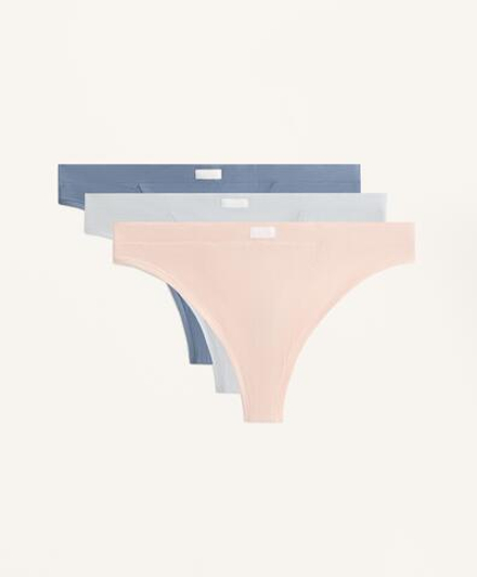 OYSHO Набор из 3 пар трусов-стрингов из хлопковой смеси в рубчик, синий