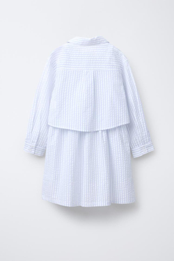 ZARA КОМПЛЕКТ ИЗ ПЛАТЬЯ И УКОРОЧЕННОЙ РУБАШКИ В ПОЛОСКУ, ЖЕЛТОВАТО-БЕЛЫЙ