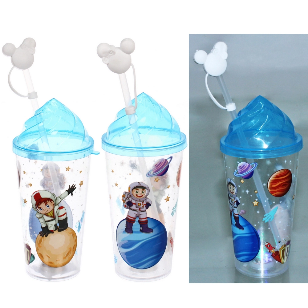Стакан пластиковый 500мл «Космонавт» с трубочкой