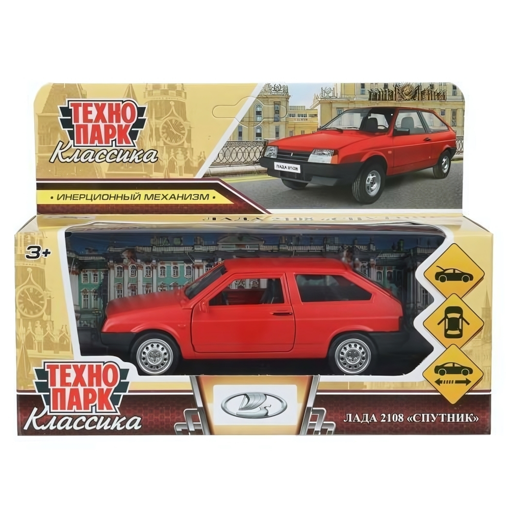 Модель ин. мет. "Lada-2108 Спутник" 12см, дв, баг, матовый красный, коробка 2108-12-RD-WOD (Технопарк)