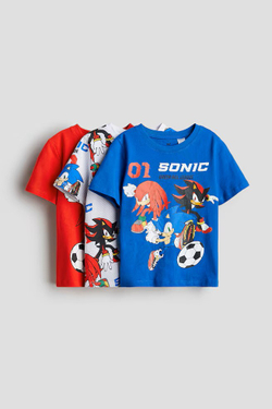 H&M Набор из 3 хлопковых футболок с принтом, синий