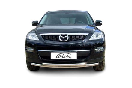 Защита переднего бампера d57+d57 двойная Arbori нерж. сталь для Mazda CX-9 2007-2012