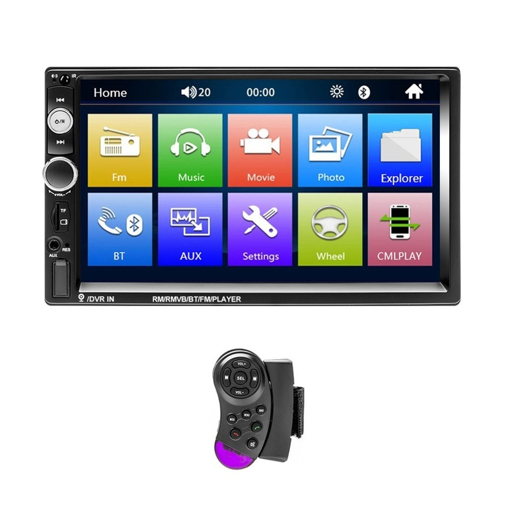 Автомагнитола сенсорная 7" 2DIN с пультом на руль (Bluetooth, USB, AUX, Mirror Link)