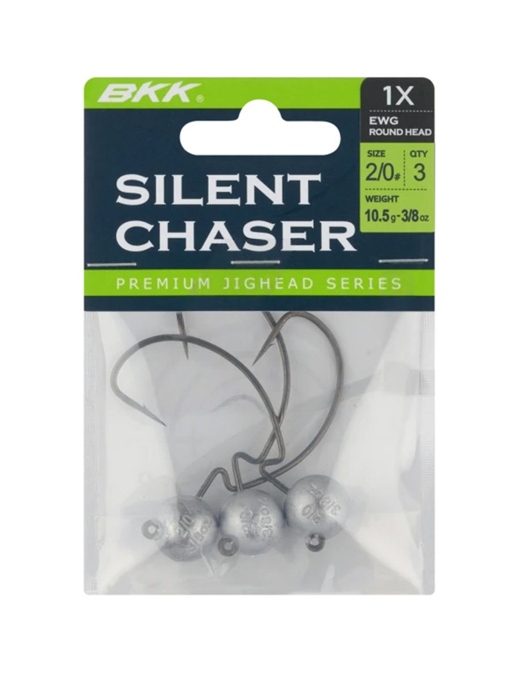 Джиг-головка для рыбалки BKK на офсетном крючке Silent Chaser - 1X - EWG Round Head, размер крючка 3/0, вес 10,5г, 3 шт.