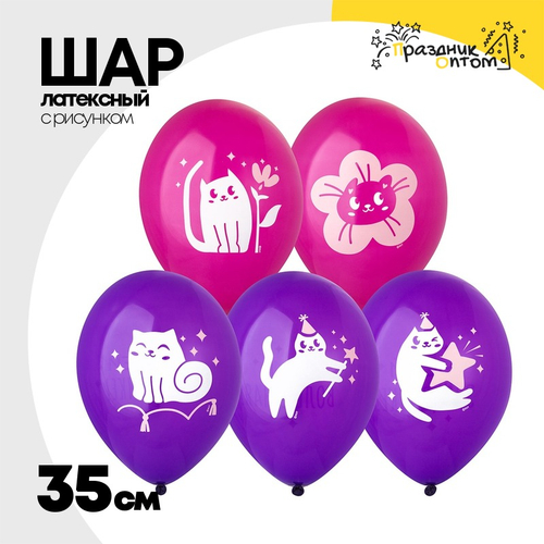 Шар латексный 35см С ДР! Котики милые (Ассорти)