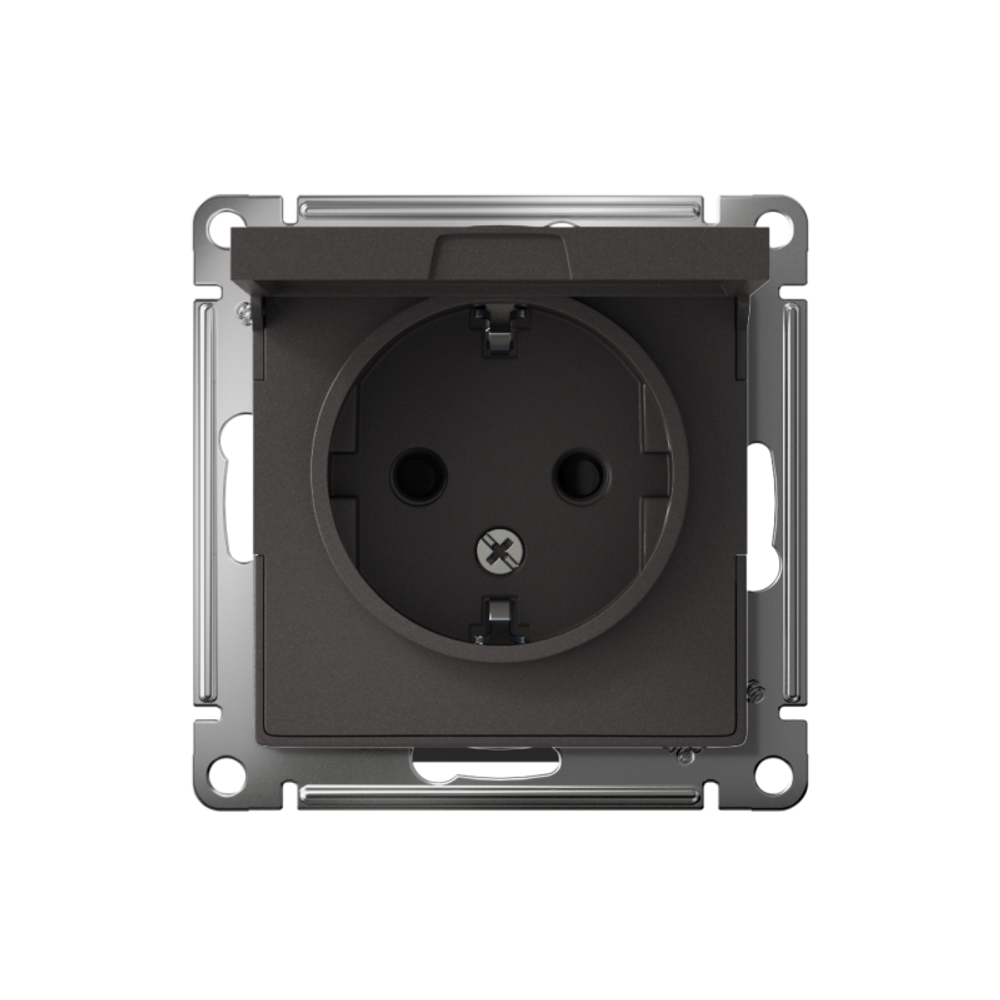 Розетка AtlasDesign 16А IP20 с заземл. защ. шторки с крышкой механизм базальт SE ATN001446