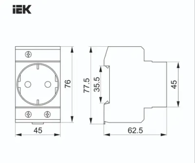 Розетка силовая РАр10-3-ОП с заземл. на DIN-рейку IEK OZN1065423094.VE24RU1