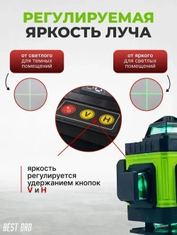 Профессиональный лазерный уровень строительный 360 4D / Нивелир, Зеленый луч