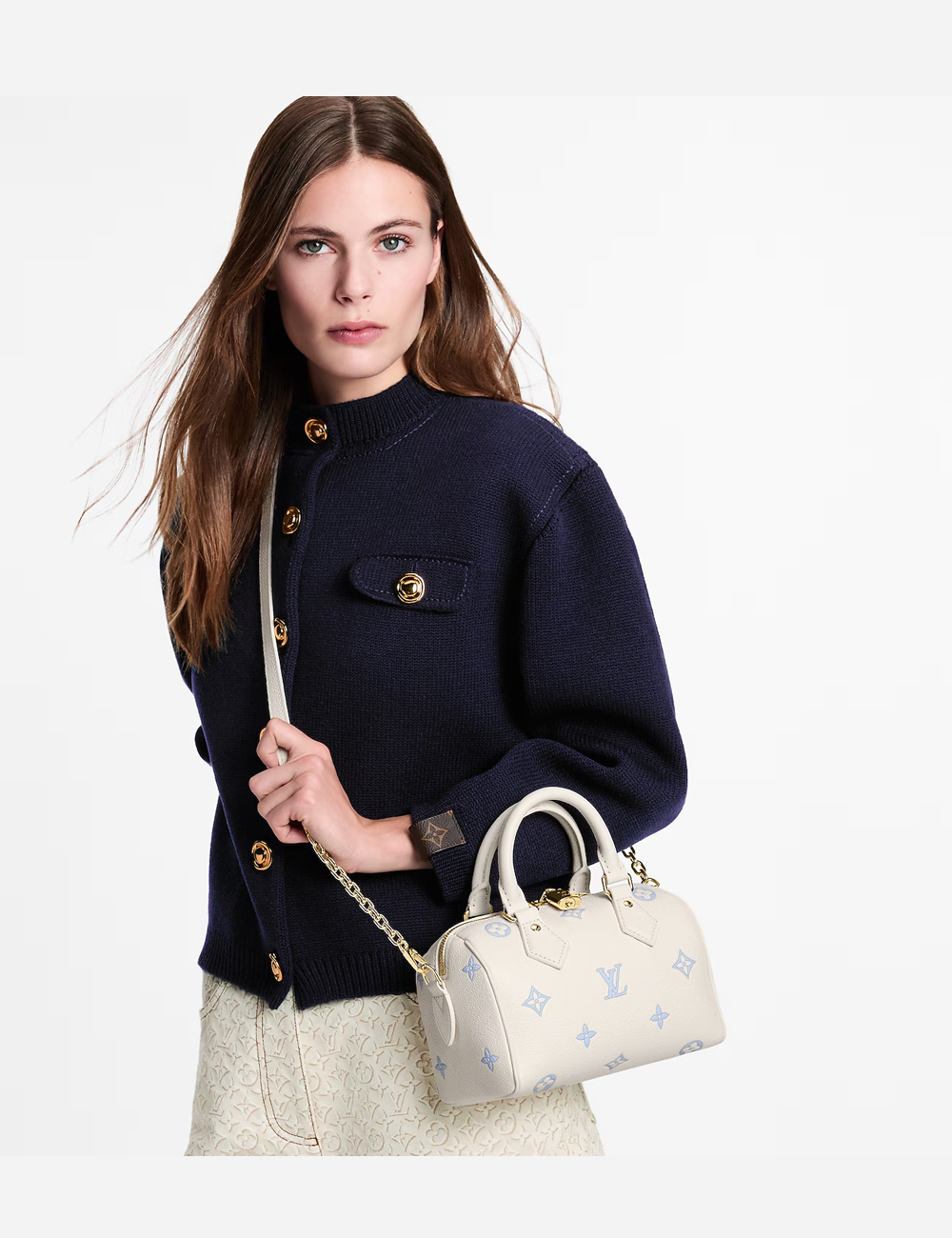 Сумка Louis Vuitton Speedy Bandoulière 20 "Milky White/Blue"