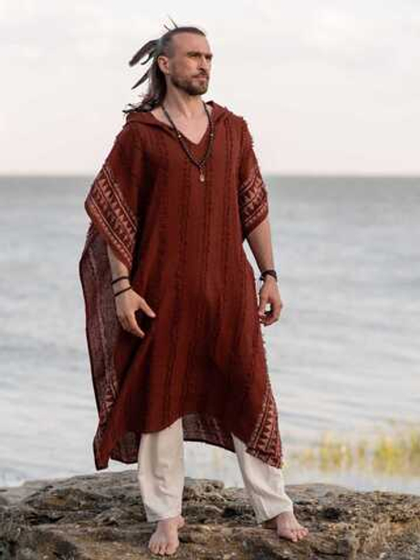 Накидка-пончо с капюшоном Tribal (терракот)
