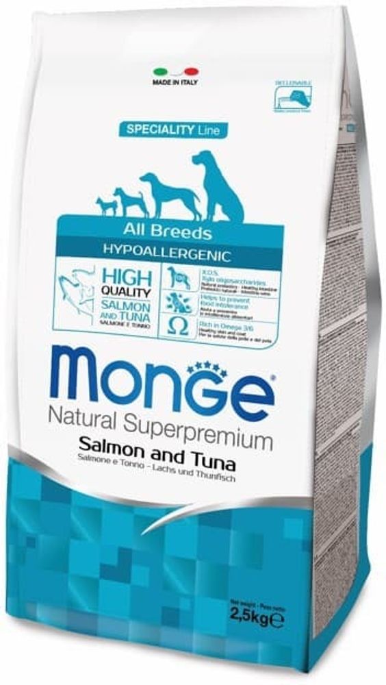 Monge Dog 2,5кг Speciality Hypoallergenic корм для взрослых собак гипоаллергенный лосось с тунцом