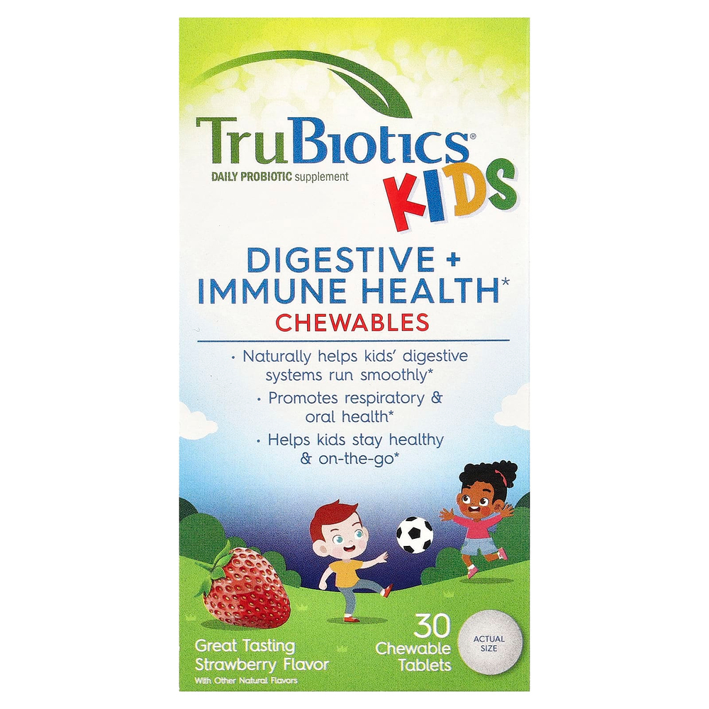 TruBiotics, добавка для поддержки пищеварительной и иммунной систем, с клубникой, 30 жевательных таблеток