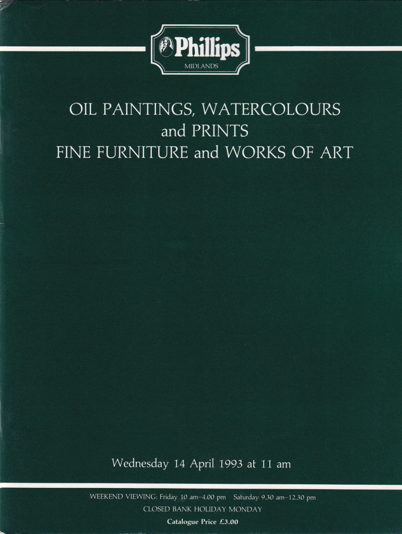 Каталог аукциона Phillips, Мидлендс, Живопись, акварели, принты, мебели и предметы искусства от 14 апреля 1993 года