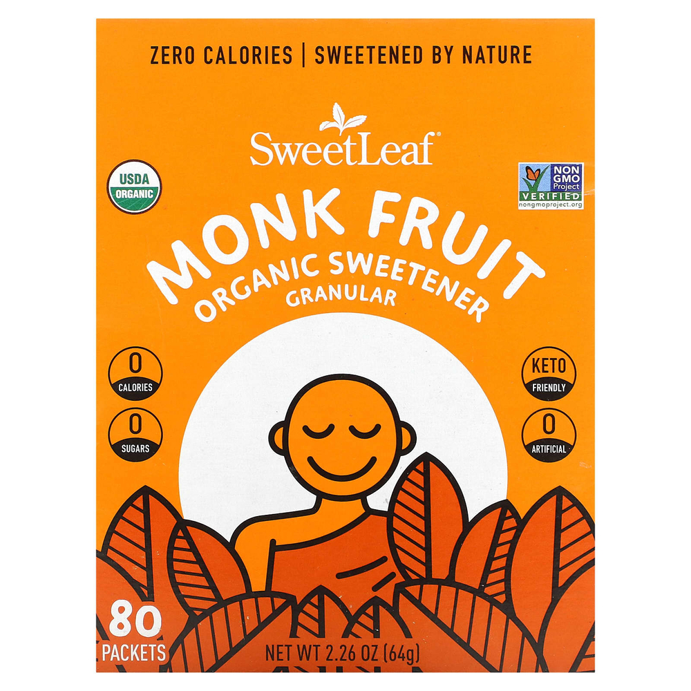 SweetLeaf Stevia, Органический подсластитель в гранулах Monk Fruit, 80 пакетиков, 64 г (2,26 унции)