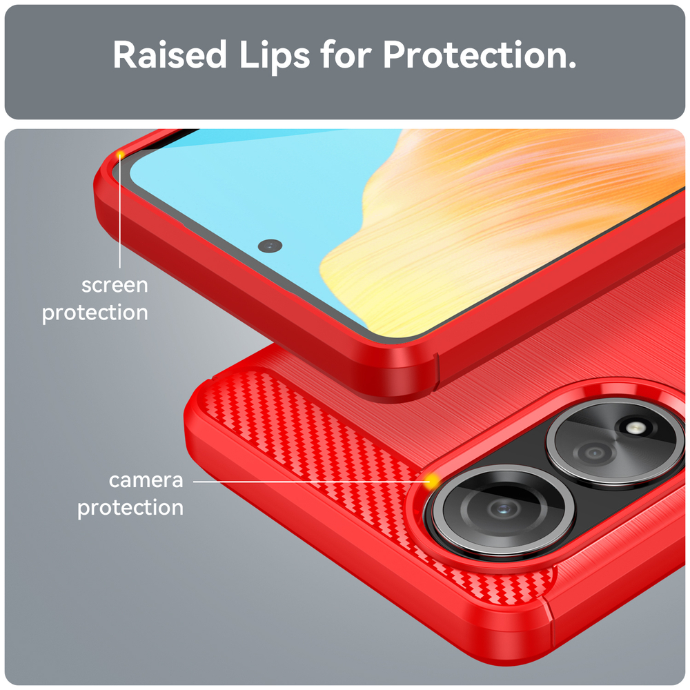 Мягкий защитный чехол красного цвета для OPPO A58 4G, серия Carbon (дизайн в стиле карбон) от Caseport