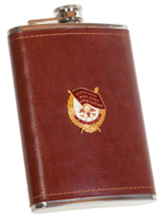 Нержавеющая фляжка в кожаной оплетке с Орденом Красного Знамени