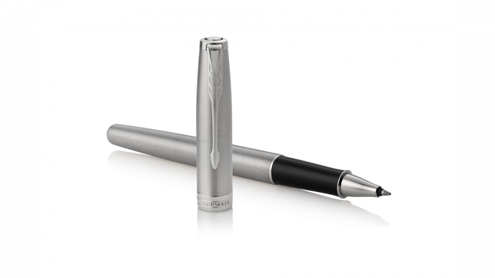 Ручка роллер Parker Sonnet Stainless Steel CT 1931511, стержень: F, цвет чернил: black, в подарочной упаковке