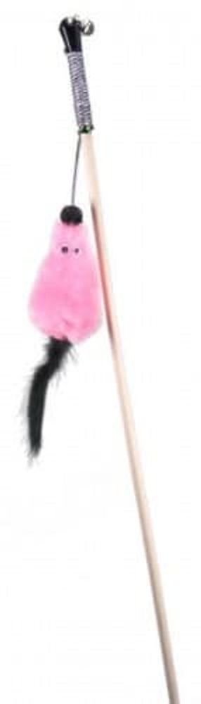 Махалка Мышь с мятой розовый мех с хвостом из нат. норки на веревке GoSi этикетка флажок sh-07188