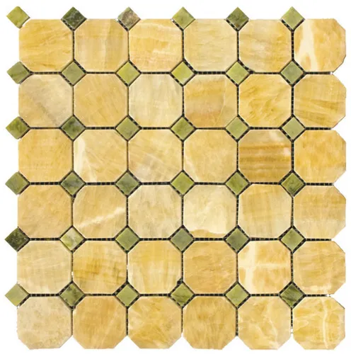 M073+M068-BP Мозаика из оникса и мрамора Natural Octagon желтый светлый октагон квадрат глянцевый