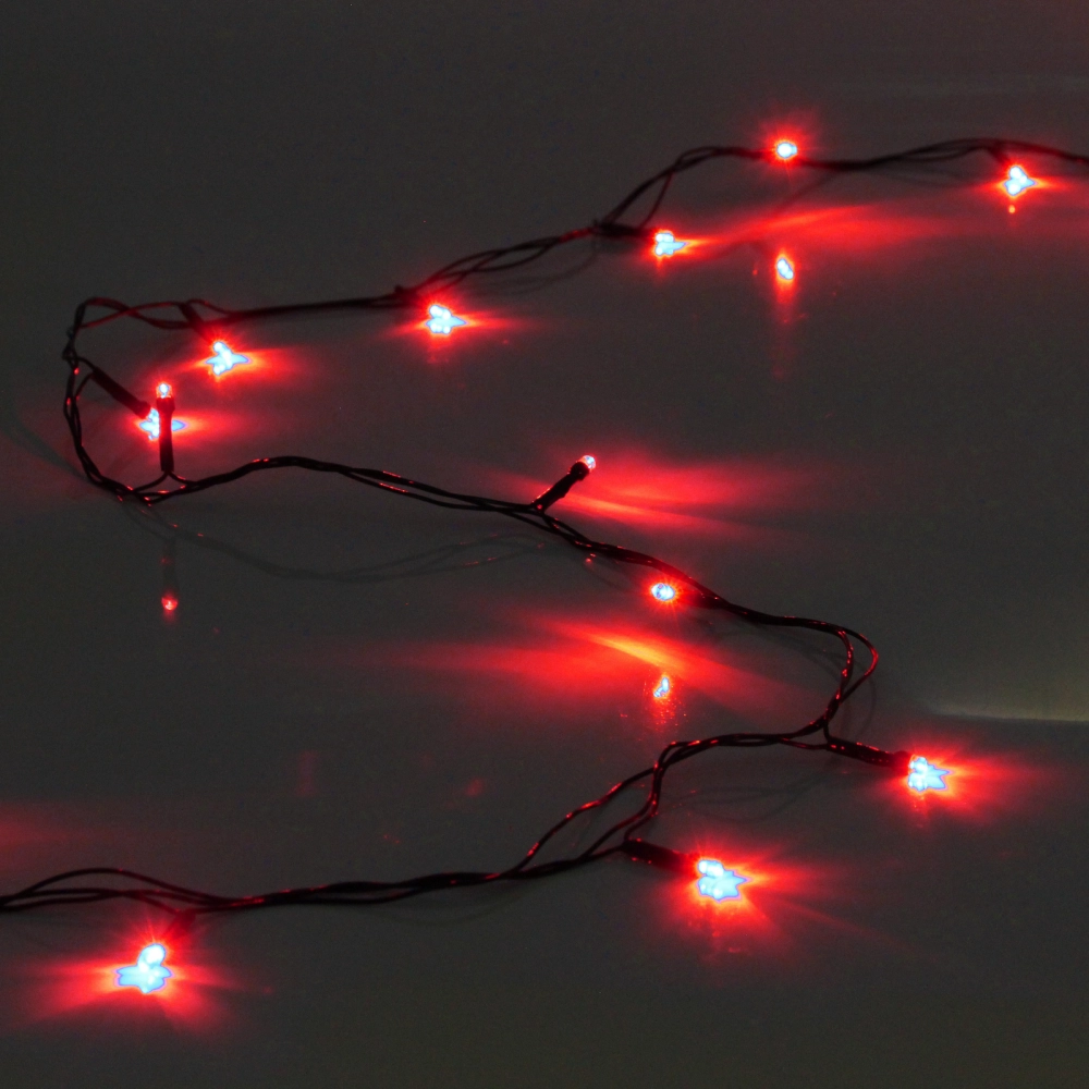 Гирлянда для дома 1,5м 12 ламп LED зелёный пров.,8 реж, IP-20, Красный