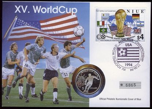 5 долларов Футбол Чемпионат мира США 1994 г. КПД 1991 г. Ниуэ Proof