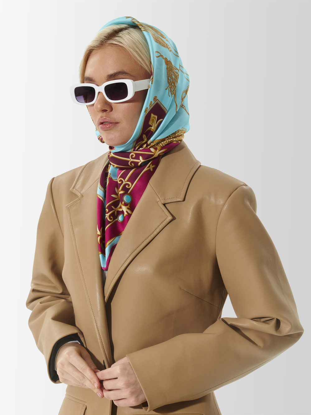 Платок «Горянка» 100% шёлк голубой