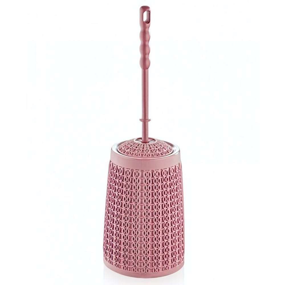 Длинный Ёршик для туалета вязаный узор пепельно-розовый