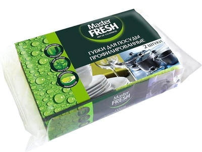 Губка для посуды 2шт 9,5*6,5*4 профилированная black Master FRESH