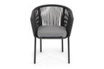 "Марсель" стул плетеный из роупа, каркас алюминий черный муар, роуп темно-серый круглый, ткань темно-серая 027