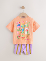 Футболка и шорты-велосипедки в комплекте для девочки Next E51-379, Оранжевый, Сиреневый