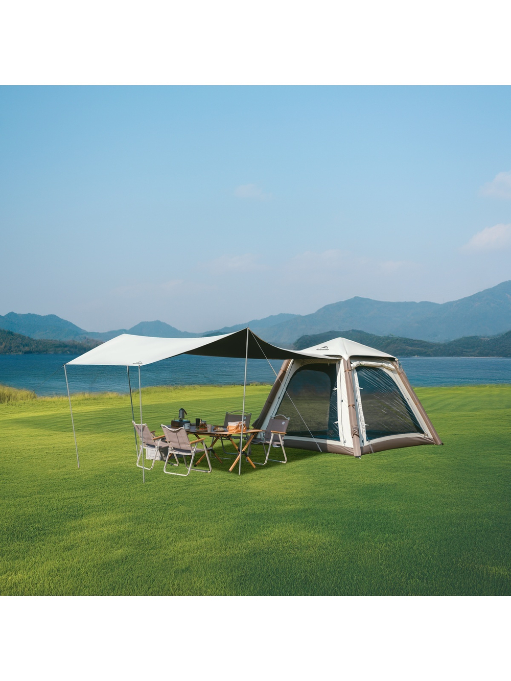 Палатка Naturehike Ango Air Pro, 4-местная, быстросборная, надувной каркас, коричневая