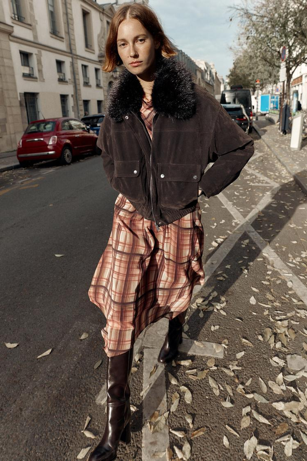 ZARA БОМБЕР ОВЕРСАЙЗ С ОТЛОЖНЫМ ВОРОТНИКОМ ИЗ ИСКУССТВЕННОГО МЕХА, КОРИЧНЕВЫЙ