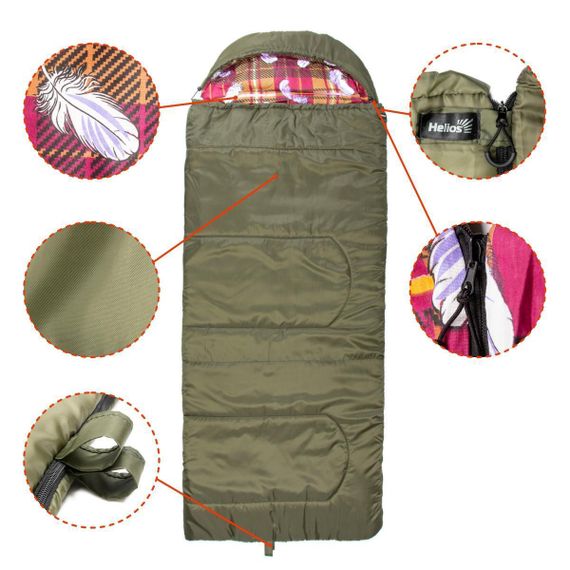 Спальный мешок Helios БАТЫР XXL СОШ-4 (220*90) зелёный (холлофайбер)