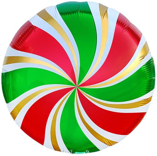 Шар (18''/46 см) Круг, Леденец, Красный/Зеленый, 1 шт. в уп.