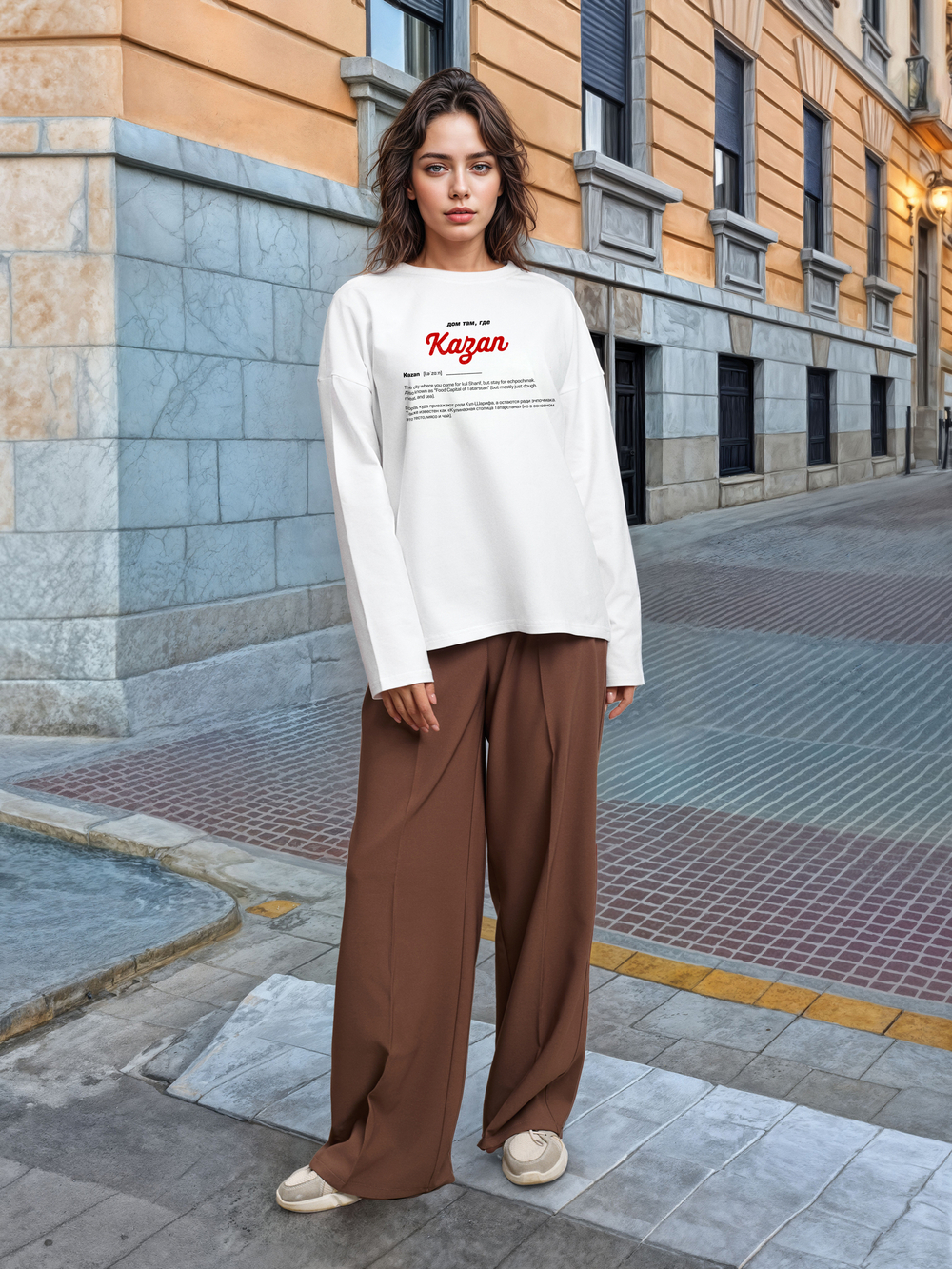 Лонгслив женский  "Дом там где...Kazan" белый