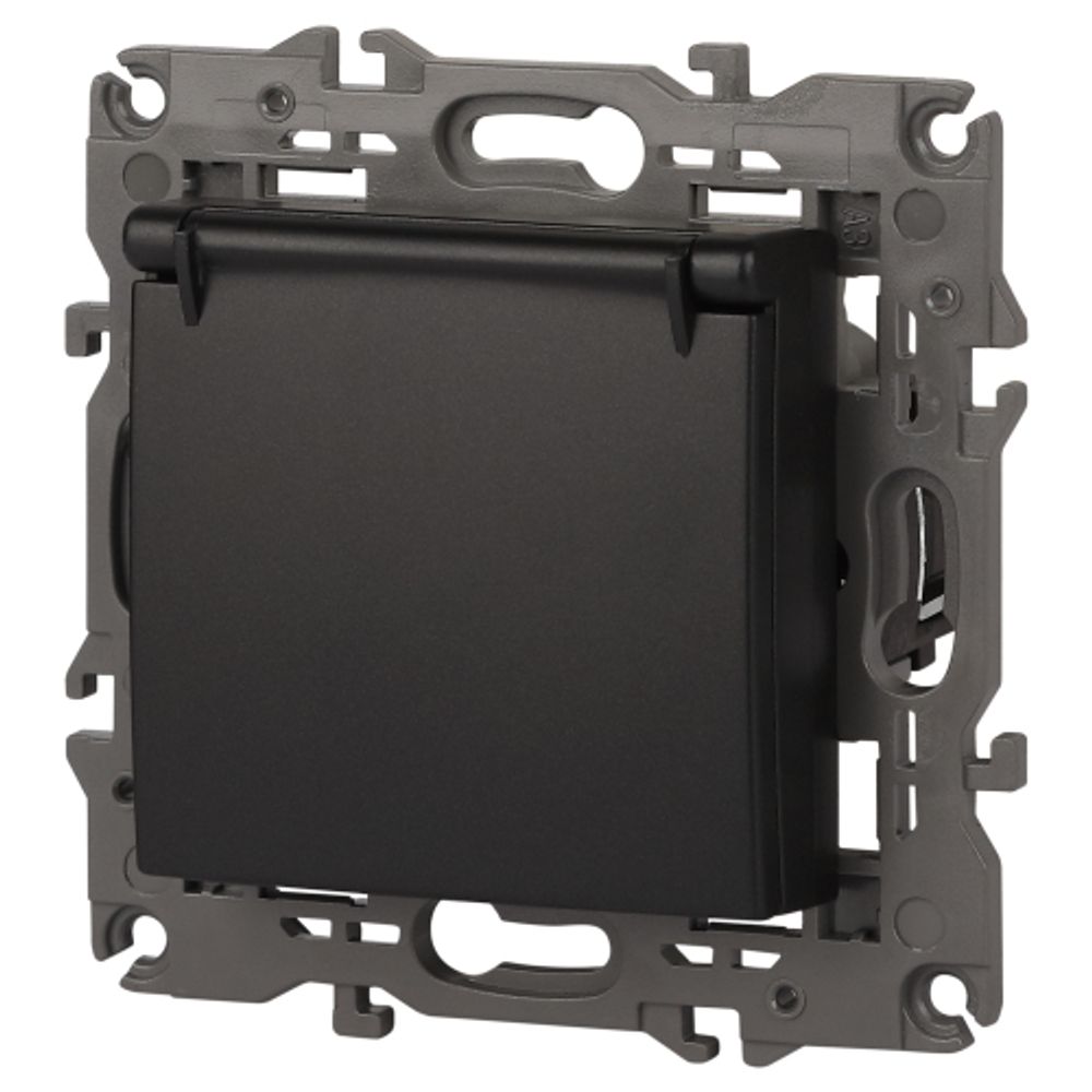 14-2103-05 ЭРА Розетка 2P+E Schuko со шторками с крышкой, 16A-250В, IP20, Эра Elegance, антрацит