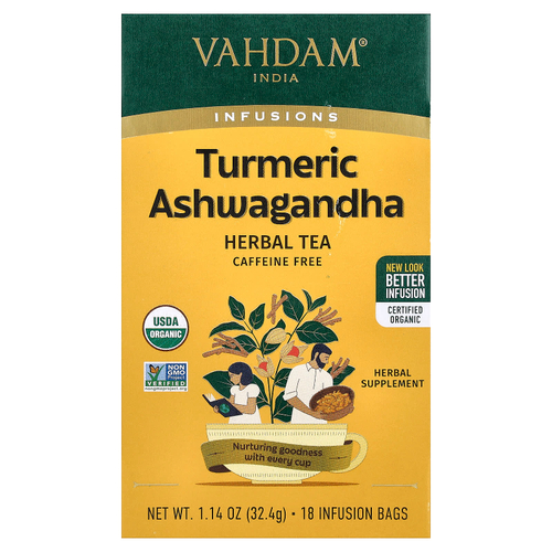 VAHDAM India, Infusions, травяной чай, ашваганда с куркумой, без кофеина, 18 пакетиков для заваривания, 32,4 г (1,14 унции)