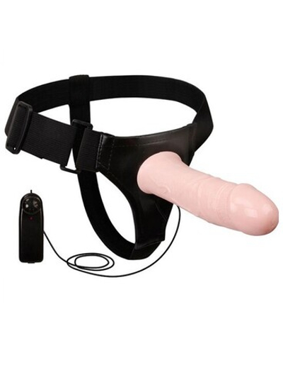 Страпон полый с вибрацией , Domina (Цвет: телесный, черный)