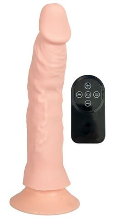Телесный вибратор на присоске с пультом ДУ Bendable RC Vibrator - 21,5 см. (Цвет: телесный)