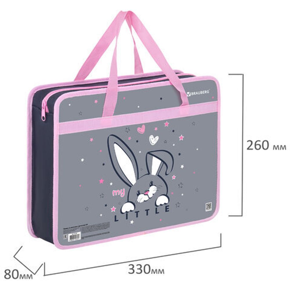 Папка на молнии с ручками BRAUBERG А4, 1 отделение, пластик, 80 мм, "Curious bunny", 272164