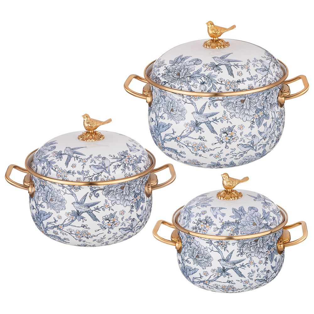 НАБОР КАСТРЮЛЬ LEFARD ЭМАЛИРОВАННЫХ СЕРИЯ ROYAL GARDEN, 6ПР. 2,1Л, 2,8Л И 3,8Л