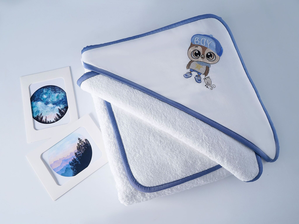 Набор полотенец для новорожденных 120х120 Claire Batiste Atelier Smart Boy с капюшоном и салфетками