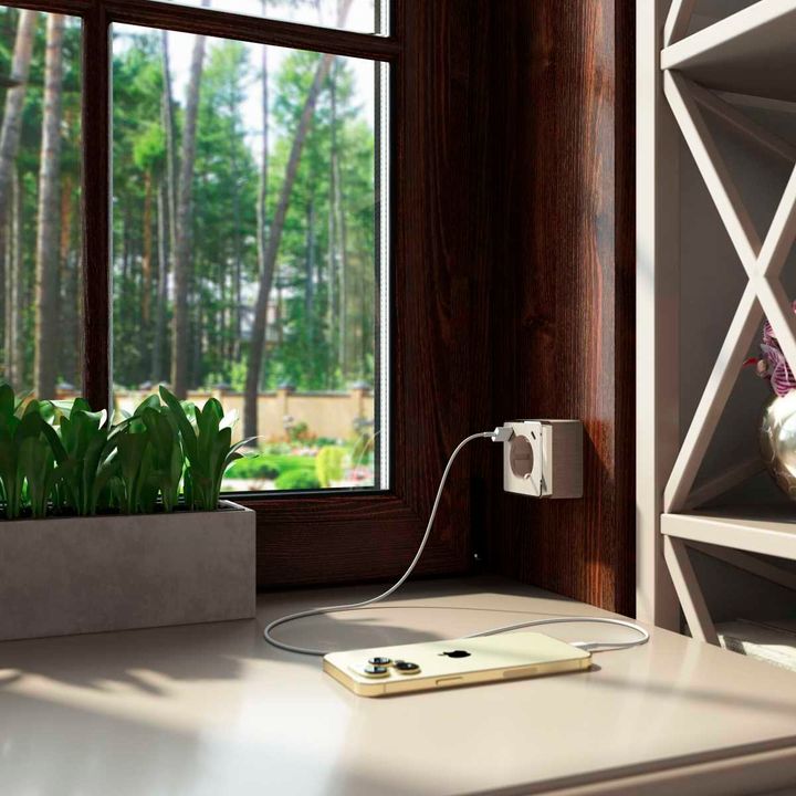 Розетка с заземлением, шторками и USB тип A+C Werkel Gallant шампань рифленый W5071710 4690389179631