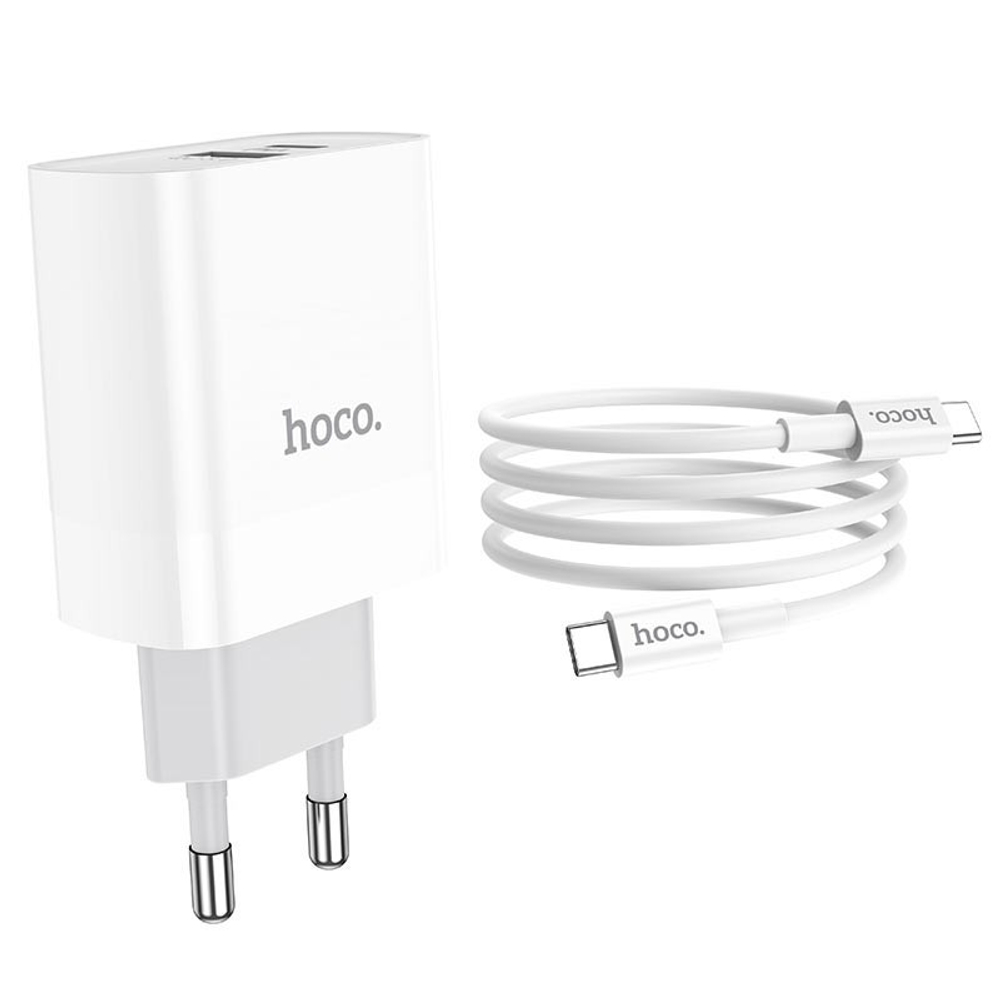 Адаптер питания Hoco C80A Rapido PD+QC 3.0 charger с кабелем Type-C to Type-C (USB: 5V max 3.1A/ 18Вт) Белый