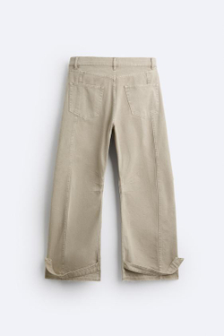 ZARA ДЖИНСЫ КАРГО С КАРМАНАМ, ЭКРЮ