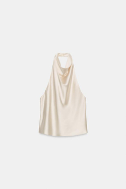 ZARA АТЛАСНЫЙ ТОП С ГОРЛОВИНОЙ ХАЛТЕР, ЭКРЮ