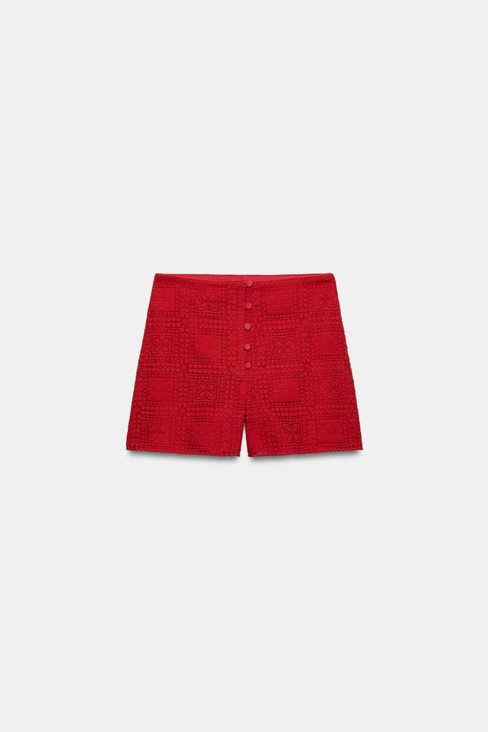 ZARA ШОРТЫ С КРУЖЕВОМ ГИПЮР, КРАСНЫЙ