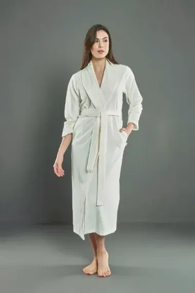 Халат женский велюровый 0511 кремовый NUSA Турция